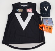 STATE OF ORIGIN: Two 1997 Crown Casino E.J.Whitten Legends Game Afterparty passes with lanyards, one 1999 'For the Memory of EJ' CD by The Music Men, one 2008 Hall of Fame Tribute Match 'Big V' jersey, and one 2008 Hall of Fame Tribute Match signed cap. (