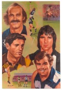 THE GREAT FULL FORWARDS OF THE 1970's including Alex Jesaulenko, Peter Hudson, Peter McKenna and Doug Wade, Reproduction painting on canvas, signed lower left "Honisett", 79 x 52cm.