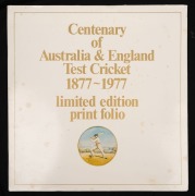 'Centenary of Australia & England Test Cricket 1877 - 1977' limited-edition Time Life Books 330 x 345mm print folio, containing booklet, scorecard, and six prints.