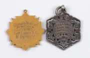 GLENELG & DISTRICT FOOTBALL PREMIERSHIP MEDALLIONS: 1899 "Salt Lakes Winners" silver fob; also 1913 9ct gold fob engraved "Glenelg District Premiers - Salt Lakes F.C. H. Penny" (2 items).&nbsp; - 2