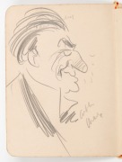 THE BODYLINE SERIES: A Melbourne Club menu with the front cover dated 12th November 1932 and featuring a kangaroo and a lion shaking paws; enhanced with a pencil sketch by Arthur Mailey titled "Finale"; the inside covers further illustrated with two caric - 2