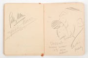 THE BODYLINE SERIES: A Melbourne Club menu with the front cover dated 12th November 1932 and featuring a kangaroo and a lion shaking paws; enhanced with a pencil sketch by Arthur Mailey titled "Finale"; the inside covers further illustrated with two caric - 4