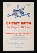 Rare 1939 programme, 'Official Souvenir Programme of Cricket Match between The Original A.I.F. Team (Captained by H.L. Collins) and Contemporary International XI (Captained by Clem Hill), Melbourne Cricket Ground, April 15, 1939'; 32pp plus covers. The pl
