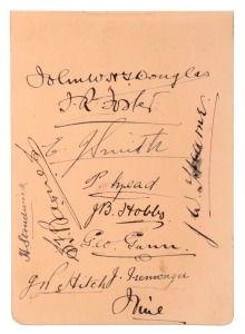 The English Team autograph page removed from the G.A. Street autograph book (as above), with pen signatures including Barnes, Gunn, Hobbs, Strudwick, Foster, Hearne and Douglas.