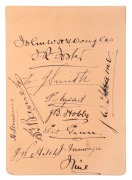 The English Team autograph page removed from the G.A. Street autograph book (as above), with pen signatures including Barnes, Gunn, Hobbs, Strudwick, Foster, Hearne and Douglas.