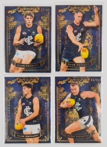 2024 CARLTON SELECT CLUB ROYALTY: Four limited-edition cards for Jacob Weitering (CR11 #16/99), Nic Newman (CR12 #16/99), Charlie Curnow (CR13 #27/99), and Patrick Cripps (CR15 #45/99). (4 items)