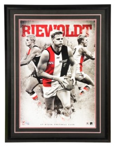 Nick Riewoldt hand-signed poster; framed and glazed, overall 86 x 67cm