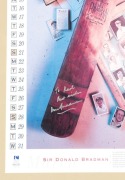 March 1993 calendar poster featuring Don Bradman's career, with original signature and dedication from Don Bradman; framed & glazed, overall 80 x 58cm. - 3