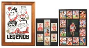 South Melbourne/Sydney Swans: Five framed & glazed presentations, including 2005 Weg poster, 2012 Weg poster, a South Melbourne legends Weg poster, and two collector cards displays; various sizes