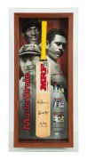 "MASTER STROKE": Display combining a full size MRF cricket bat signed by Brian Lara, Sachin Tendulkar and Steve Waugh with photographs of the three great batsmen and details of their careers. Accompanied by a PWC CofA, numbered 2/100. Attractively framed 