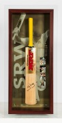 "STEVE WAUGH - CONQUEROR": Display featuring a full size Conqueror MRF cricket bat signed by Waugh, together with details of his career and photographs. Accompanied by a PWC CofA, numbered 233/335. Attractively framed and glazed, 108 x 51cm overall.