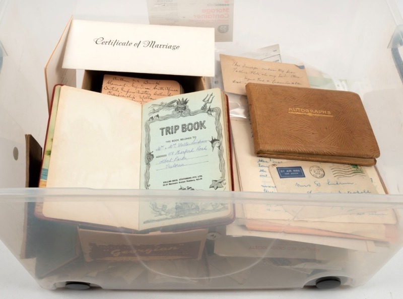 WALTER & DOLLY LINDRUM: An accumulation of correspondence including letters, Christmas cards, telegrams, autograph albums and ephemera. (Qty).