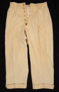 A pair of Clarrie Grimmett's pure wool cricket flannel trousers, circa 1930; with Kaylo "GRIPU" label and other markings to rear waistband.