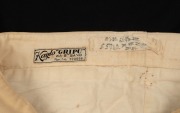 A pair of Clarrie Grimmett's pure wool cricket flannel trousers, circa 1930; with Kaylo "GRIPU" label and other markings to rear waistband. - 3