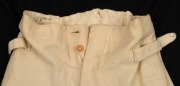 An early pair of Clarrie Grimmett's pure wool cricket flannel trousers, circa 1928; maker unknown. Much worn. - 2