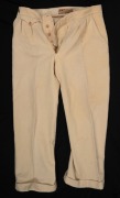 A pair of Clarrie Grimmett's pure wool cricket flannel trousers, circa 1930s; with "Greys Double London Shrunk SLAX" label to rear waistband. Provenance: The Clarrie Grimmett Collection; his family, by descent.