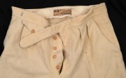 A pair of Clarrie Grimmett's pure wool cricket flannel trousers, circa 1930s; with "Greys Double London Shrunk SLAX" label to rear waistband. Provenance: The Clarrie Grimmett Collection; his family, by descent. - 2