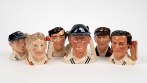 ROYAL DOULTON limited edition character mugs, 1980s-90s, featuring IAN BOTHAM, FREDDIE TRUEMAN, J.B. HOBBS, LEN HUTTON, DENIS COMPTON and "The HAMPSHIRE CRICKETER", (6); the largest 13cm tall. check estimate