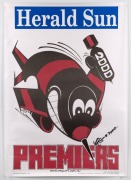 Essendon 1984 Premiers poster by Weg (minor faults) and two Essendon 2000 Premiers&nbsp;posters by Weg (signed reproductions) , together with Herald Sun "Go Bombers!" and "Go Demons!" Grand Final 2000 posters, plus similar items in a cardboard tube. - 2
