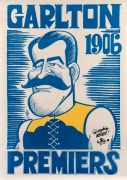 A collection of WEG posters celebrating CARLTON Premierships through the years, most of which are personally signed by the artist. The group comprises of 1906, 1907, 1908, 1914, 1915, 1938, 1945, 1968, 1970, 1972 (all signed and endorsed by WEG), plus 194