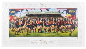 "FITZROY FOOTBALL CLUB Team of the Century 1897 - 1996" poster by Jamie Cooper, artist proof 9 of 10, signed by the artist. Overall 56 x 100cm.
