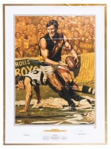 "ROYCE HART - Australian Sports Legend" poster with artwork by Jamie Cooper, limited edition (#6/500) signed by Hart and Cooper; overall 93 x 70cm.