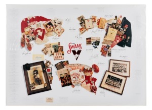 SOUTH MELBOURNE/SYDNEY SWANS FOOTBALL CLUB Great Moments poster (1996) limited edition (#305/500) signed by 15 club legends, including Barry Round, Dennis Carroll, Peter Bedford, Bob Pratt, Gerard Healy, Bob Skilton and Tony Lockett. With CoA; overall 66 x 92cm.
