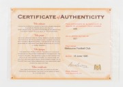 MELBOURNE FOOTBALL CLUB Great Moments poster (1996) limited edition (#446/501) signed by 15 club legends, including Jim Stynes, Ron Barassi, Hassa Mann, Jim Cardwell, Garry Lyon, Robert Flower and Brian Dixon. With CofA.&nbsp;Overall 91 x 67cm. - 3