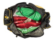 A Western Warriors kit bag containing eight used full-size cricket pads.