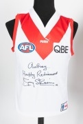 SOUTH MELBOURNE FOOTBALL CLUB: Size 42 Regular. Official team blazer with white swan and "S. M. F. C" embroidered to breast pocket, accompanied by a red and white " Keep South at South" tie, and a Sydney Swans tie. Accompanied by a Sydney Swans zip up car - 2