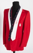 SOUTH MELBOURNE FOOTBALL CLUB: Size 42 Regular. Official team blazer with white swan and "S. M. F. C" embroidered to breast pocket, accompanied by a red and white " Keep South at South" tie, and a Sydney Swans tie. Accompanied by a Sydney Swans zip up car - 3