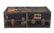 ERNIE BROMLEY's 1934 tour to England fully-fitted metal-bound cabin trunk bearing the marker's label 'THE PEARLITE WARDROBE TRUNK', with remnants of some stickers and 'E. H. BROMLEY' painted to one end. 98 x 57 x 38cm.