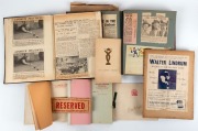 WALTER LINDRUM SCRAPBOOKS AND ARCHIVES: Containing two albums with a fascinating array of newsclippings, business cards, letters, invitations, documents etc. Also present some loose ephemeral material (qty).