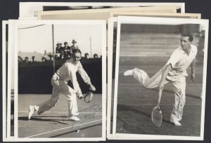1930s TENNIS GREATS: Six 16.5 x 22cm autographed photographs of notable 1930s tennis players such as Vivian McGrath, Jack Crawford, and Pat Hughes, plus four other sports photographs. (10 items)