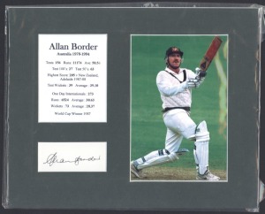 An album containing a collection of autographed displays including Allan Border, Greg Chappell, Adam Gilchrist, Ian Healy, Kim Hughes, Dennis Lillie, Rod Marsh, Ricky Ponting, Mark Taylor, Sachin Tendulkar, Brian Lara and others.