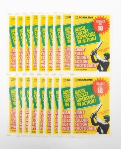 1981 SCANLENS "Aussie Cricket Superstars in Action", complete set of jumbo-sized cards (18), all in their original, unopened sleeves. Excellent condition