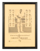 A 1968 Carlton Draught Beer poster-size&nbsp;advertisement&nbsp;featuring Bill Lawry, Victorian Captain, together with insert photographs of the 1968 Australian Touring Test Team; framed & glazed, overall 55 x 41.5cm