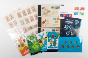 A small accumulation, including 1962 Perth Games Redhead matches labels (31 different), together with a few later philatelic and numismatic products issued for Australian Commonwealth Games events.