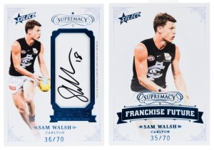 2021 SUPREMACY FRANCHISE FUTURE: Two limited-edition cards for Sam Walsh - both signed (FFS6 #36/70) and unsigned (FF6 #35/70) variants. (2 items)