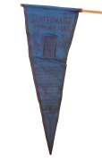 MELBOURNE GRAND FINAL 1964 red & blue supporters pennant on the original stick; depicting Ron Barassi at the top and the full team listed below him. Overall 49cm. - 2