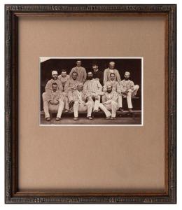 1878 The Australian Eleven, original albumen paper photograph, published as the frontispiece in the 1879 edition of Lillywhite's Annual; framed and glazed, overall 22.5 x 19cm.