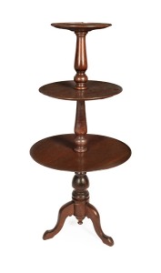 An antique Australian cedar three tier circular dumb waiter, 115cm high