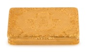An antique French solid 18ct gold box by LOUIS-FRANCOIS&nbsp;TRONQUOY of Paris, beautifully decorated and engraved with the French Royal Ducal crown and monogram for ANTOINE D'ORLEANS. Circa 1847. 2.2cm high, 9cm wide, 5.3cm deep, 98.2 grams. - 2