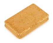 An antique French solid 18ct gold box by LOUIS-FRANCOIS&nbsp;TRONQUOY of Paris, beautifully decorated and engraved with the French Royal Ducal crown and monogram for ANTOINE D'ORLEANS. Circa 1847. 2.2cm high, 9cm wide, 5.3cm deep, 98.2 grams.