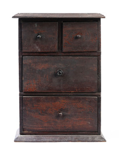 An Australian depression era miniature chest, circa 1920s, pine packing case carcass with original finish 51cm high, 36cm wide, 24cm dee
