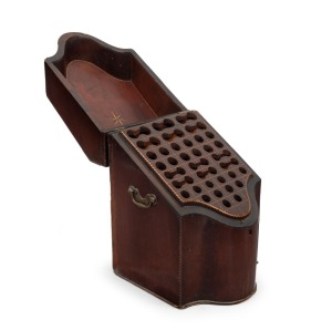 A Sheraton serpentine fronted mahogany knife box with feathered decoration and original fitted interior, circa 1790, 36cm high, 23cm wide, 25cm deep