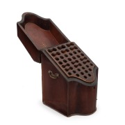 A Sheraton serpentine fronted mahogany knife box with feathered decoration and original fitted interior, circa 1790, 36cm high, 23cm wide, 25cm deep