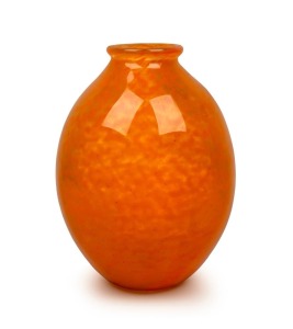 CHARLES SCHNEIDER large French ovoid mottled orange glass vase, circa 1925, etched signature&nbsp;"Schneider", 32cm high