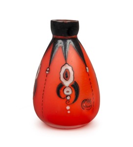 ANDR&Eacute; DELATTE French Art Deco&nbsp;opaque orange glass vase with enamel decoration, circa 1925, signed "A. Delatte, Nancy", 15cm high