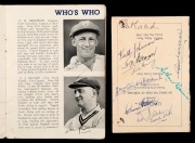 THE AUSTRALIANS IN ENGLAND 1938: An official Orient Line "AUSTRALIAN XI ENGLISH TOUR 1938" itinerary booklet with original pen signatures of 16 in the Australian touring party (McCormick has not signed); together with a menu card for a luncheon on 30th Ma
